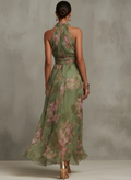 Sara | Vestido largo verde con estampado floral