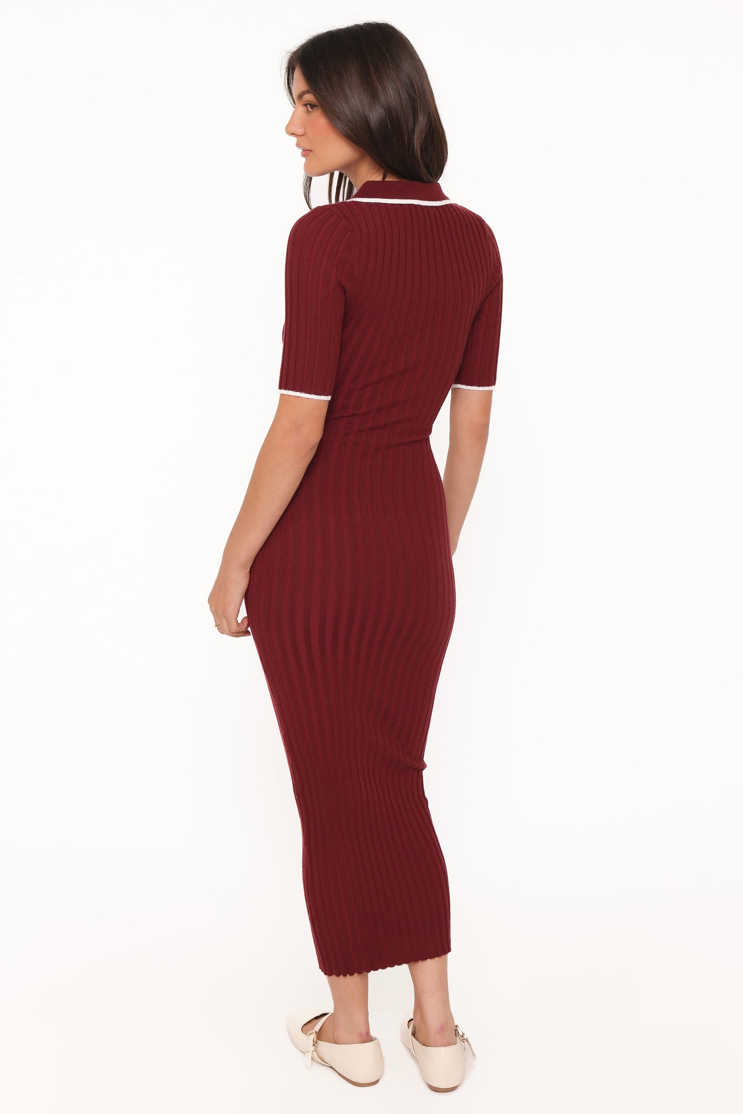 Conner | Vestido Tejido Bodycon Manga Corta - Borgoña