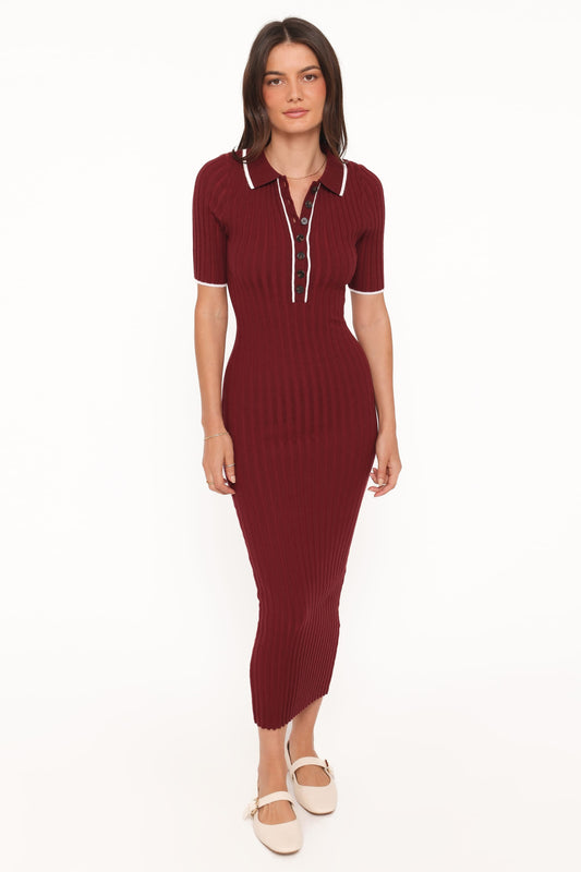 Conner | Vestido Tejido Bodycon Manga Corta - Borgoña