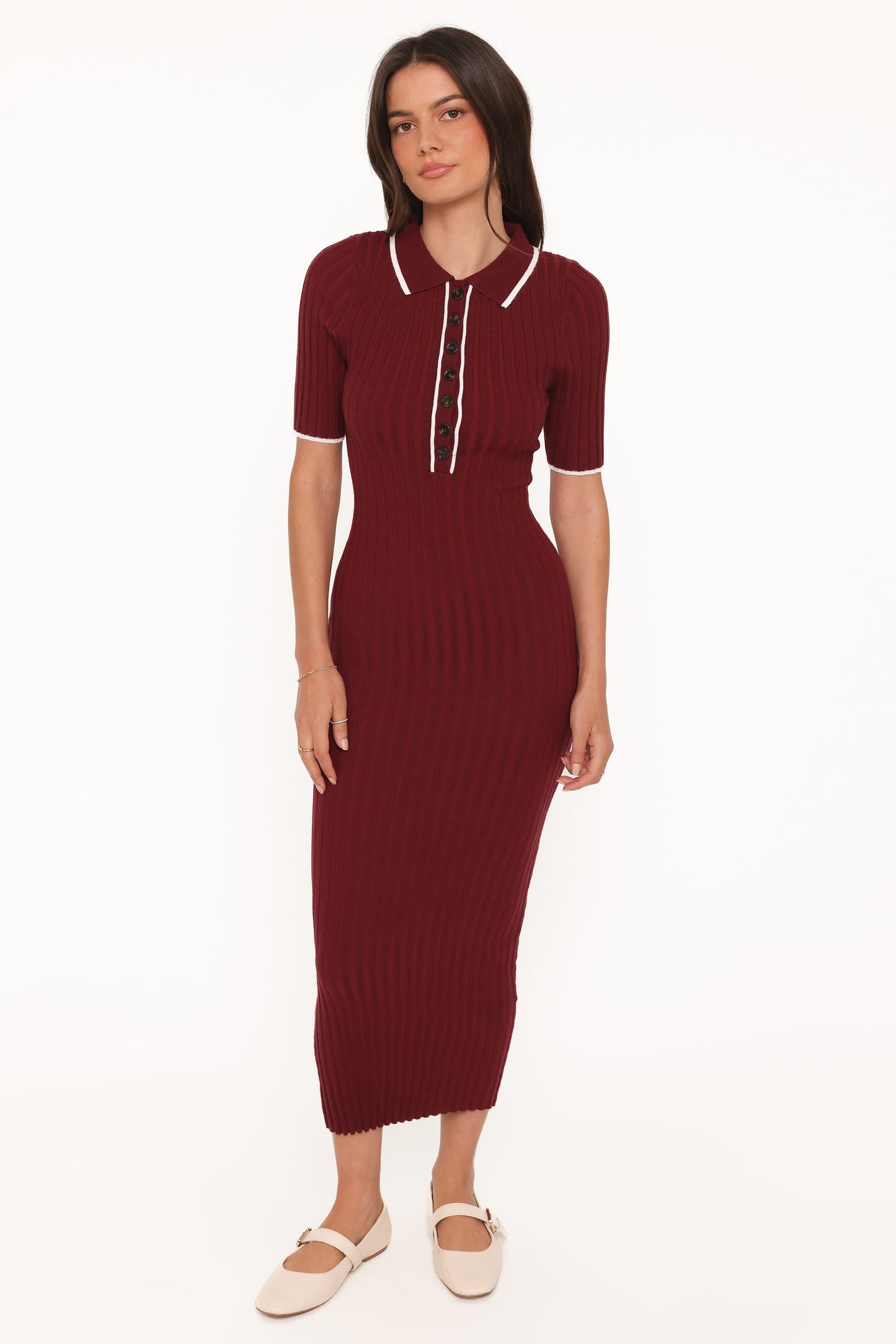 Conner | Vestido Tejido Bodycon Manga Corta - Borgoña