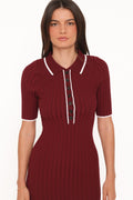 Conner | Vestido Tejido Bodycon Manga Corta - Borgoña
