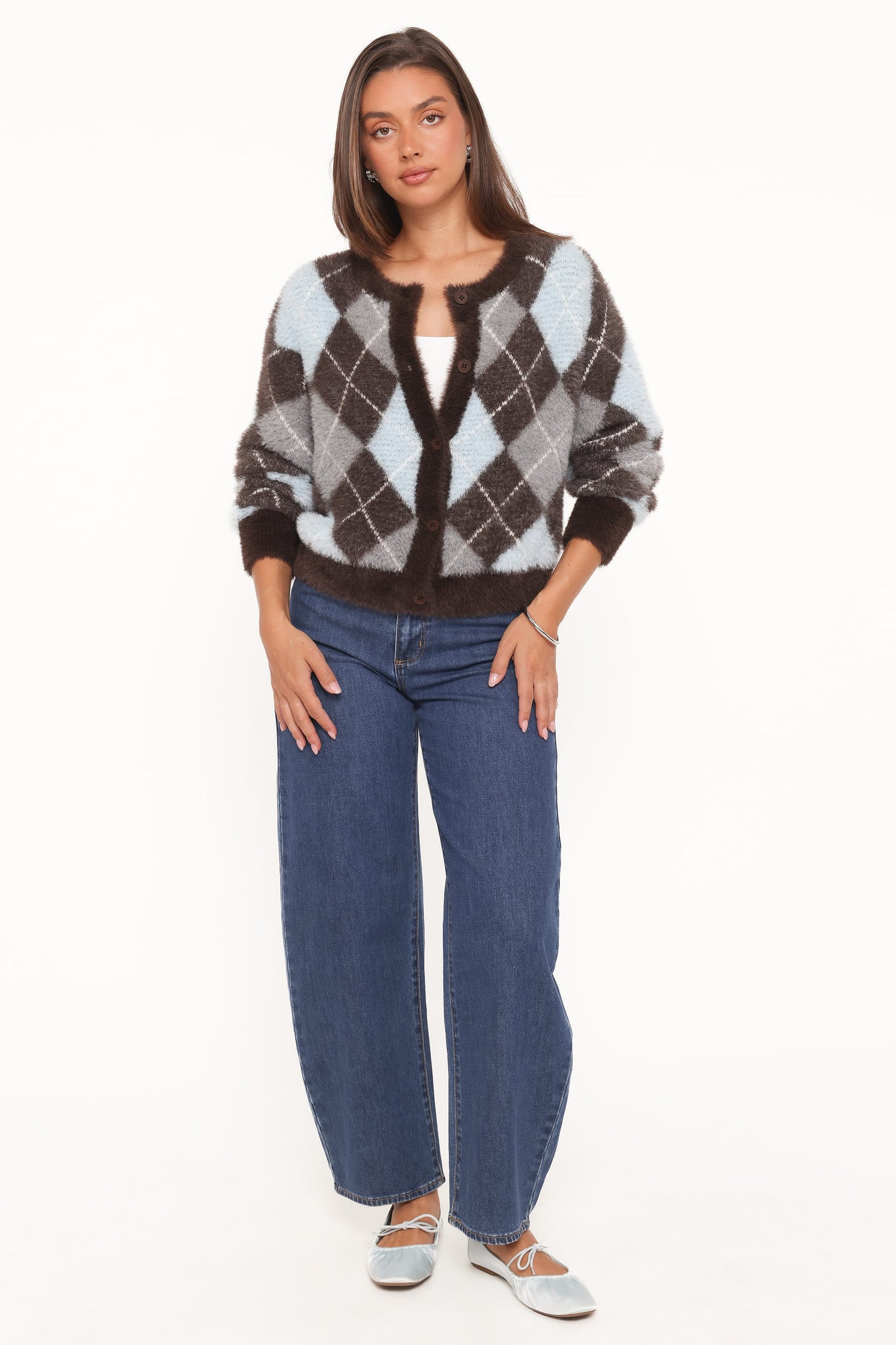 Fionna | Cardigan con Botones Estampado - Azul y Café