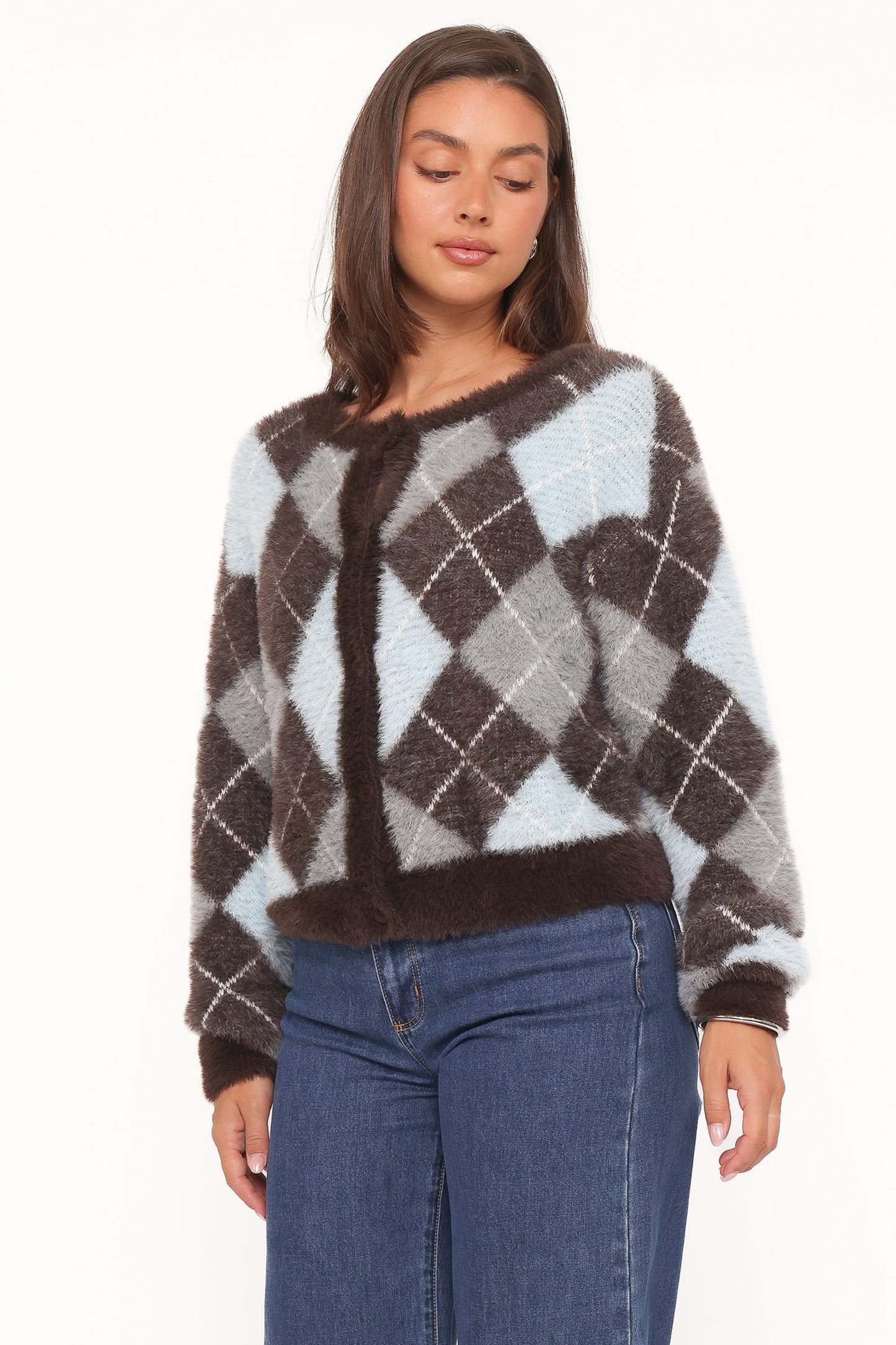 Fionna | Cardigan con Botones Estampado - Azul y Café