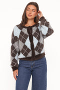 Fionna | Cardigan con Botones Estampado - Azul y Café