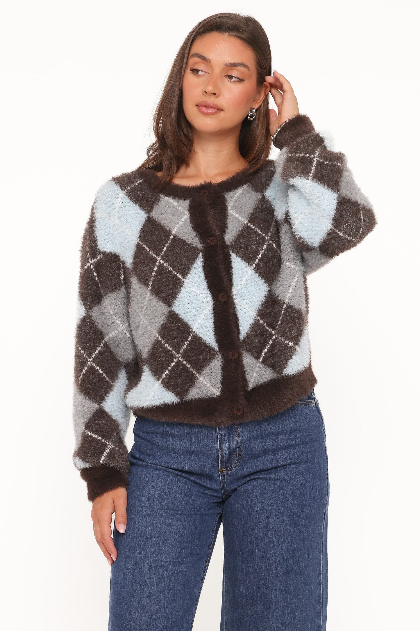 Fionna | Cardigan con Botones Estampado - Azul y Café