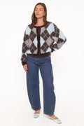 Fionna | Cardigan con Botones Estampado - Azul y Café