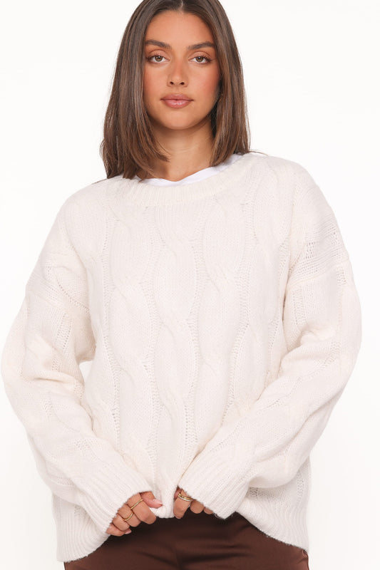 Fleming | Sweater Cable Knit Cuello Alto - Crema