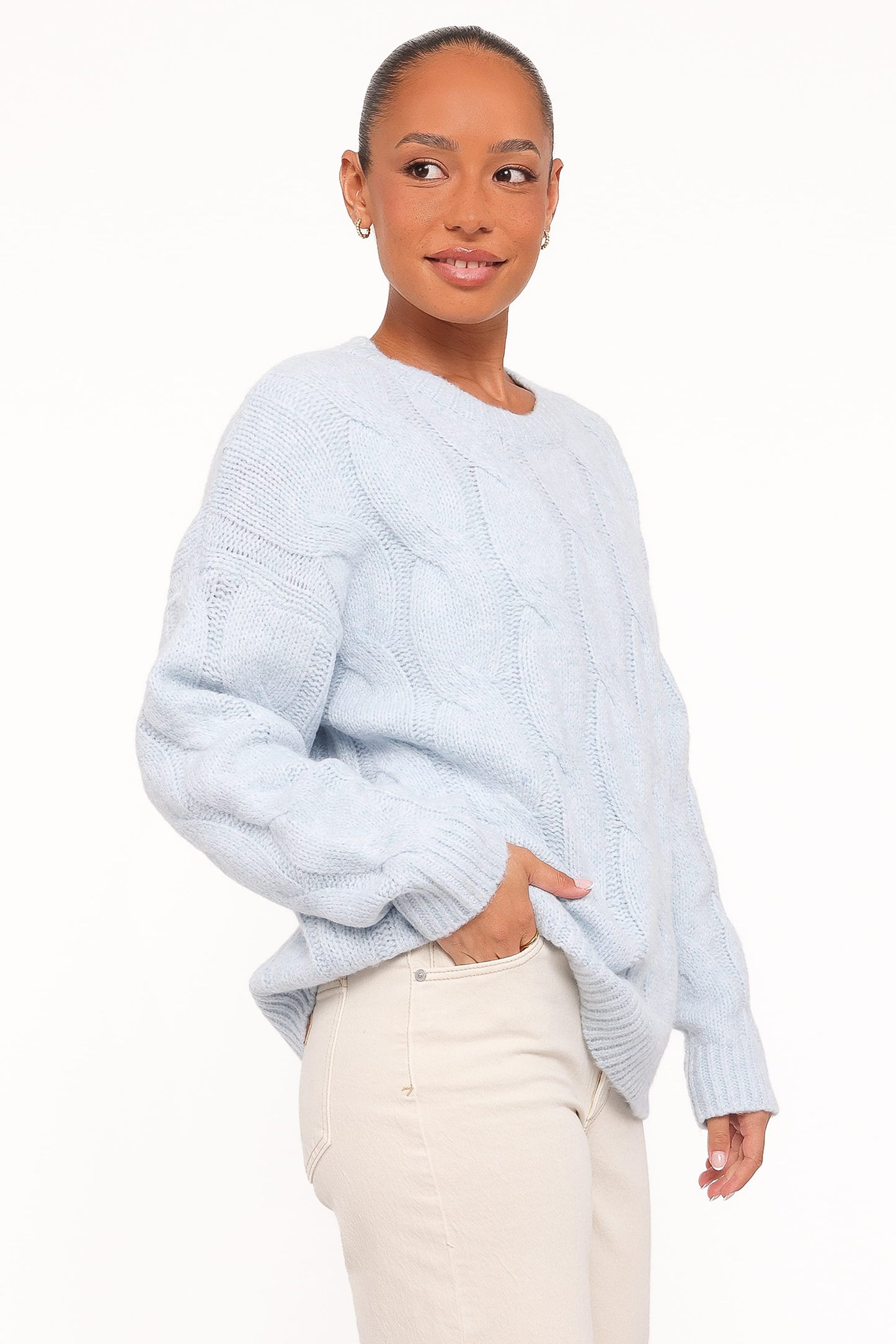 Fleming | Sweater Cable Knit Cuello Alto - Azul Claro