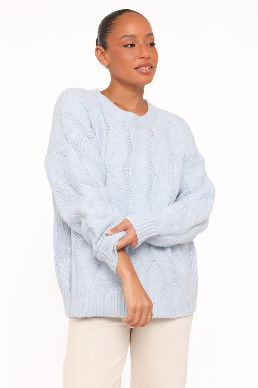 Fleming | Sweater Cable Knit Cuello Alto - Azul Claro