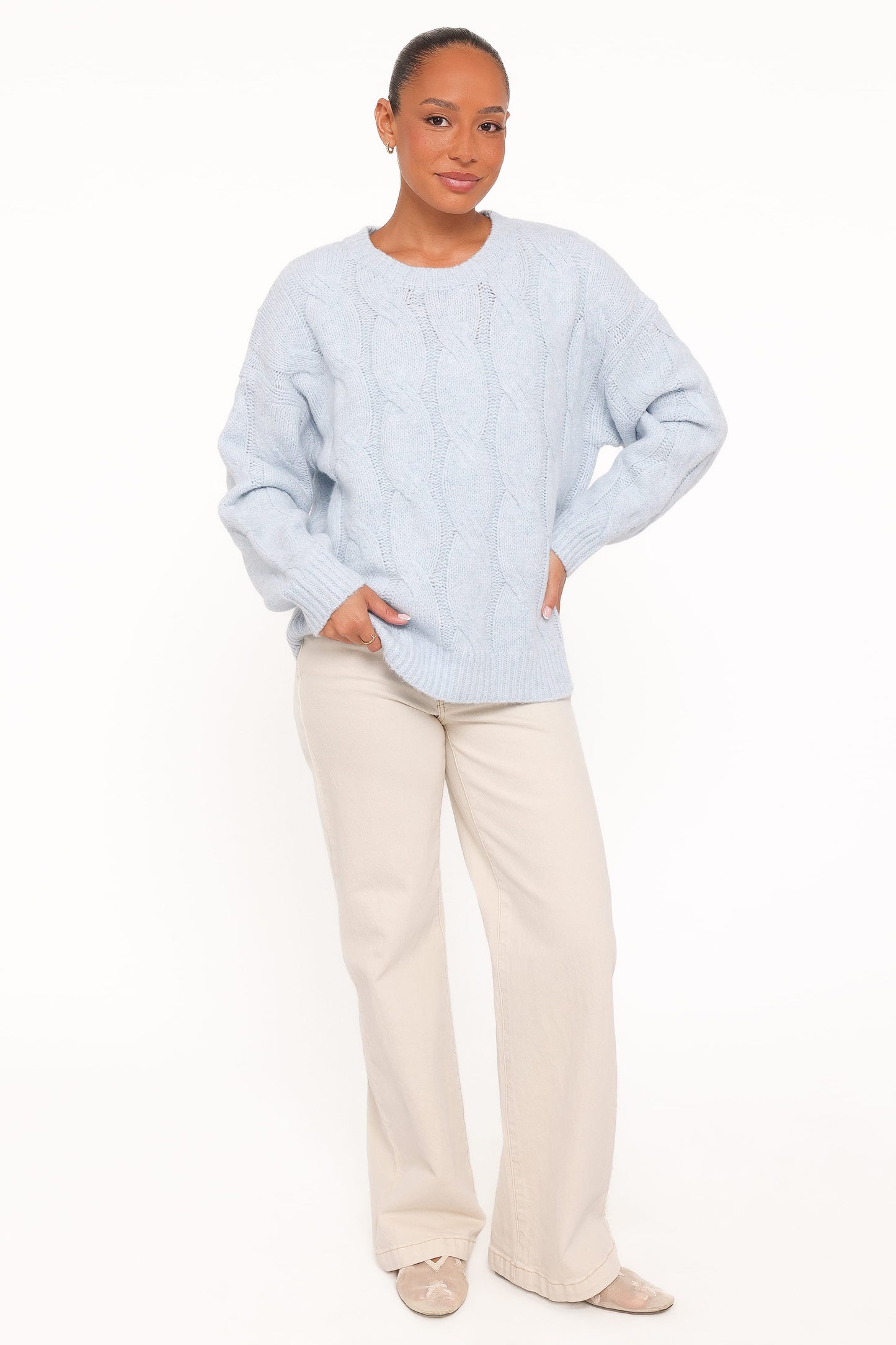 Fleming | Sweater Cable Knit Cuello Alto - Azul Claro