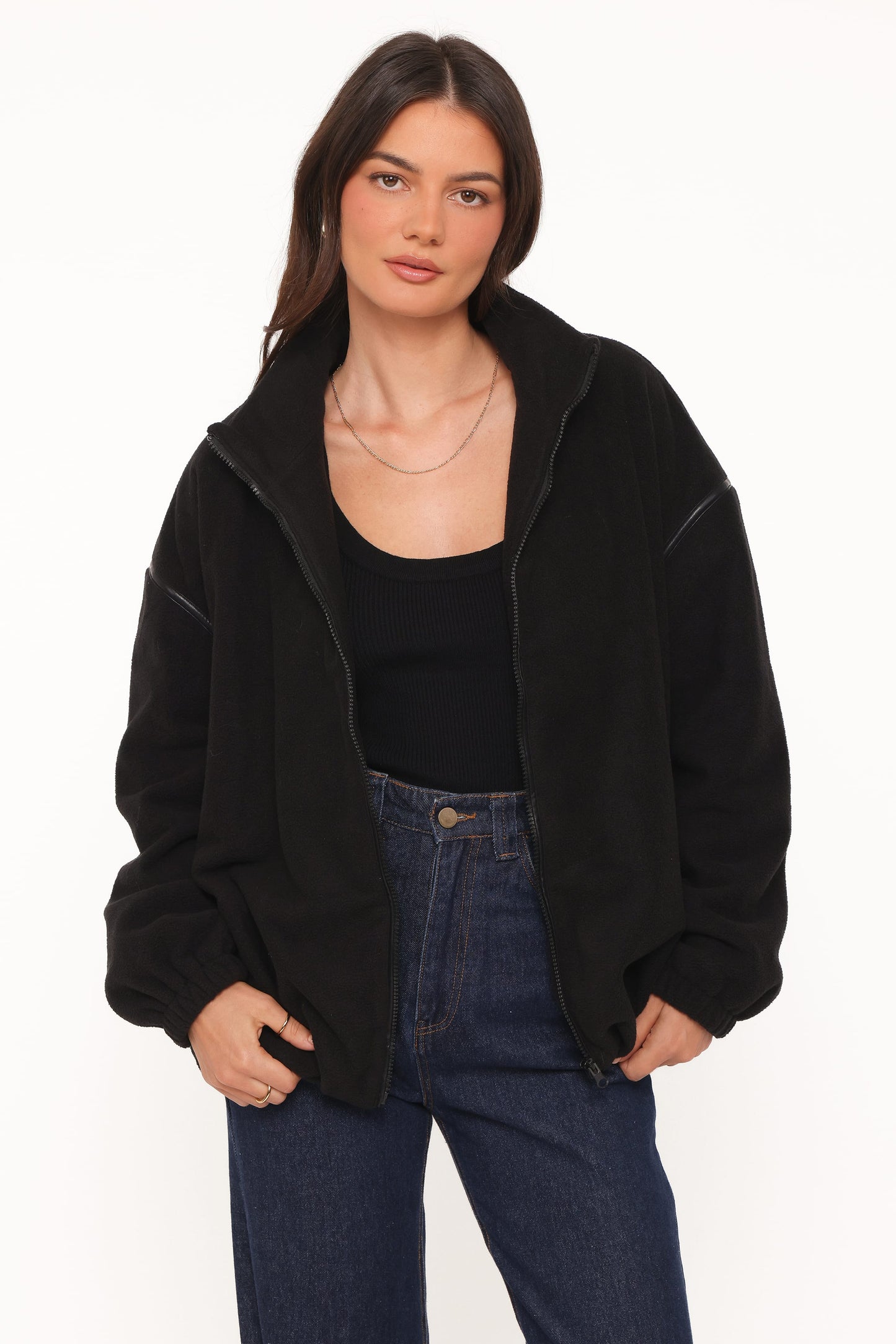Jaydana | Bomber Fleece de Cuello Embudo - Negro