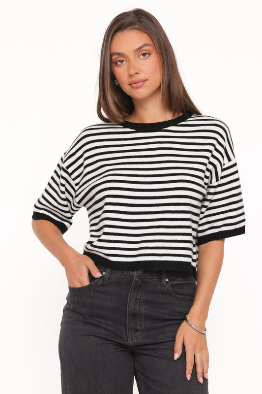 Ceres | Camiseta Tejida a Rayas - Negro y Blanco