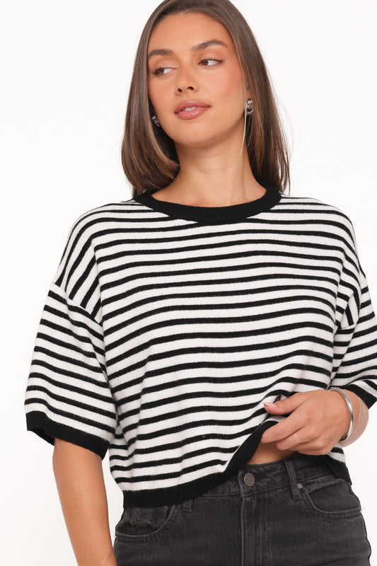 Ceres | Camiseta Tejida a Rayas - Negro y Blanco